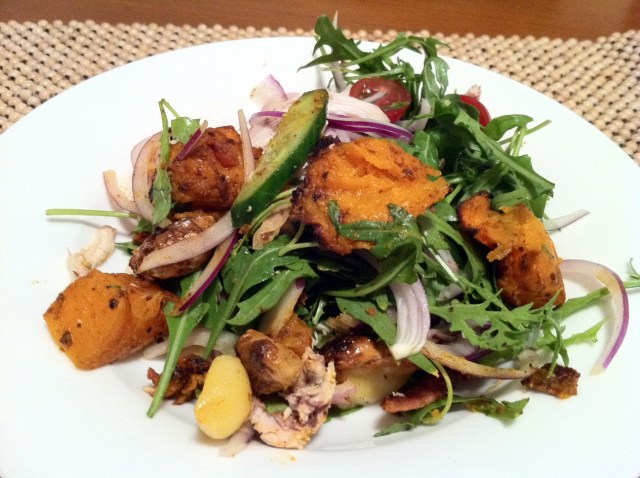 roast pumpkin and chicken salad